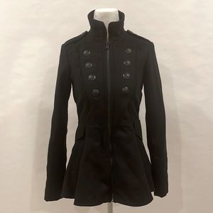 New Double Breasted Military Fitted Peplum Peacoat w/ Pockets | Black - Size XS